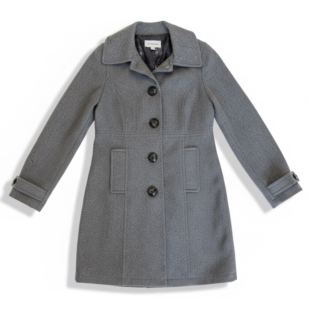 Merona Wool Blend Gray Peacoat Jacket Womens Size S Tailored Long Winter